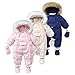 JELEUON Infant Baby Boys and Grils Winter Warm Hooded Puffer Winter Footie Snow Coat Romper with Gloves Shoes