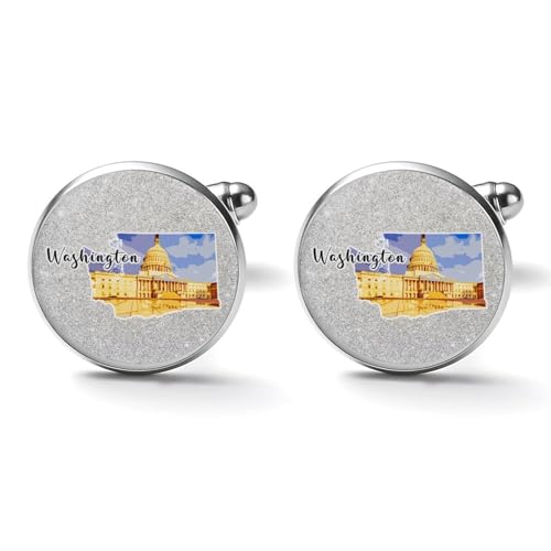 Freecustom Washington State Landscape Shirt Cufflinks for Men Visitor Souvenir City Pride Cuff Links Mens National Park Travel Gift Cufflinks Bright Men's Cuff Links For Business Father's Day