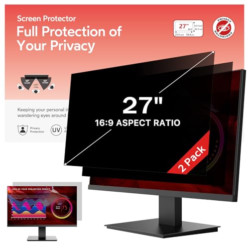 Image of bersem 2 Pack 27 Inch Computer Privacy Screen for 16:9 Ratio Monitors | Removable Computer Monitor Privacy Screen Shield, Anti Glare, Blue Light Filter, Anti-Spy, Anti-Scratch, UV-Blocking