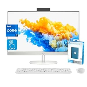 HP 27 inch All-in-One Desktop Computer, FHD Touchscreen, Intel Core i7-1355U Processor, 64GB RAM, 1TB PCIe SSD, Wi-Fi, Webcam, USB-C, HDMI, Wireless KB&Mouse Combo, P500 Portable SSD, Windows 11