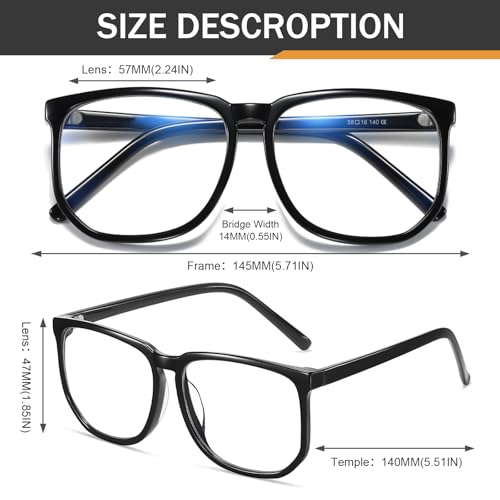 Image of TR90 Oversized Blue Light Blocking Glasses Men Women Ultralight Nerd Square Computer Games Black Large Eyewear