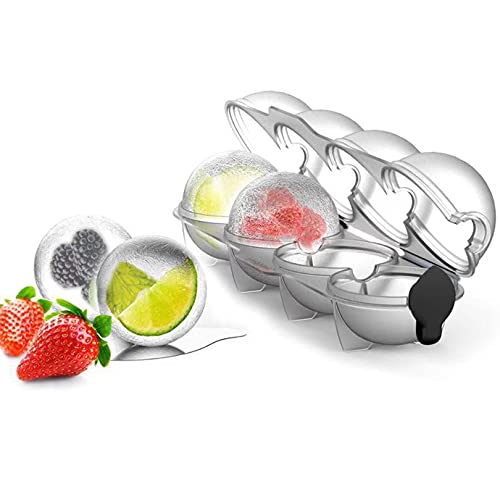 Moule à glaçons à 4 trous avec couvercle - Grand moule à glaçons sans BPA - Moule à glaçons en forme de boule pour famille, cocktails, aliments pour bébés, whisky, congélateur et vin Cover