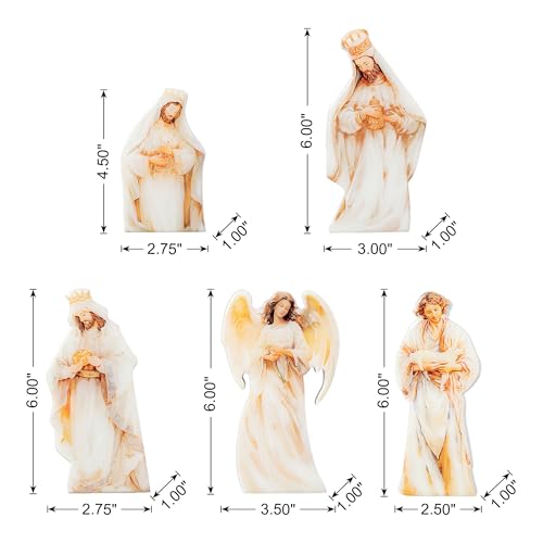 Image of Glitzhome Nativity Scene Set Indoor 8.5 inch,13 Pieces Wooden & Epoxy Resin Nativity Sets & Figures Tabletop Scenes, Nativity Figurines Set for Christmas Indoor Decor with Arch Christian Holy Family