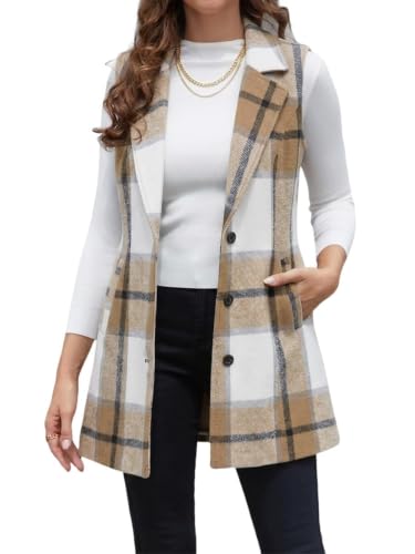 Image of IDEALSANXUN Plaid Vest for Women Fall Winter Sleeveless Blazer Jackets