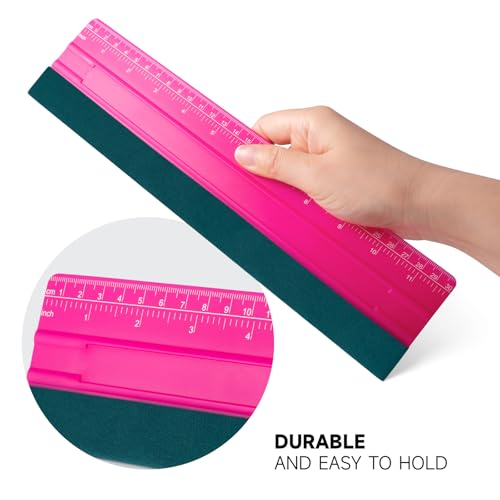 Image of FOSHIO Professional Squeegee for Vinyl, Decals, Sticker Paper, Wallpaper, Window Film, Craft, Suede Felt Squeegee Smoothing Tool with Ruler, Pink (12 inches)