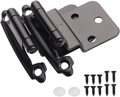 DecoBasics 3/8" Inset Cabinet Hinges Black (25 Pair -50 Pcs) Offset Self Closing Matte Black Cabinet Hinges for Kitchen Cabinets w/ Bumpers & Upgraded Screws