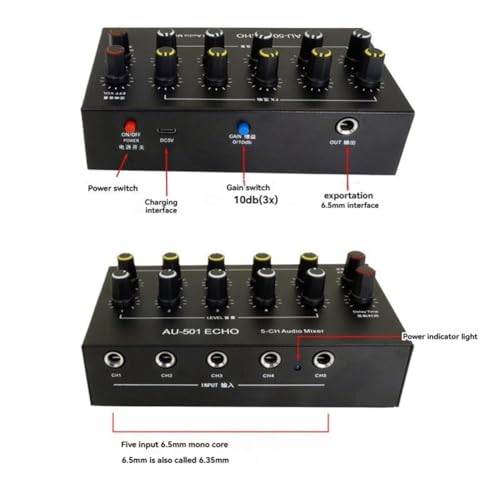 Mixeur audio 5 canaux pour podcast en déplacement avec mini-console rechargeable Type-C