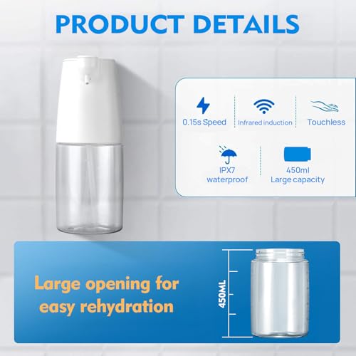 Image of Automatic Foaming Soap Dispenser Touchless with Self-Cleaning Mode, 450ML Large Capacity, IPX7 Waterproof, Smart Breathing Light, 4 Liquid Adjustments & 160 Days Battery Life