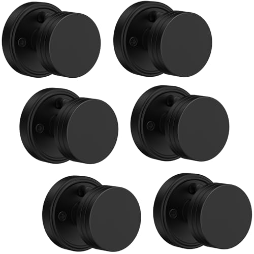 Calzibeno Privacy Matte Black Door Knobs Heavy Duty Zinc Alloy Round Interior Door Knobs with Lock,for Bathroom & Bedroom, Modern Vintage Privacy Lockset with Emergency Release, 6 Pack