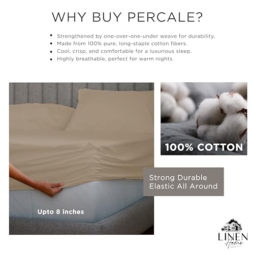 Image of Linen Home Cotton Percale Fitted Bedsheet Set SingleXL Size Light Taupe