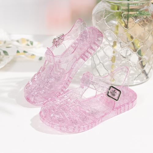 Image of KIDSUN Toddler Girls Jelly Sandals Closed Toe Water Beach Summer Shoes Soft Rubber Sole Mary Jane Dress Shoes Princess Flat