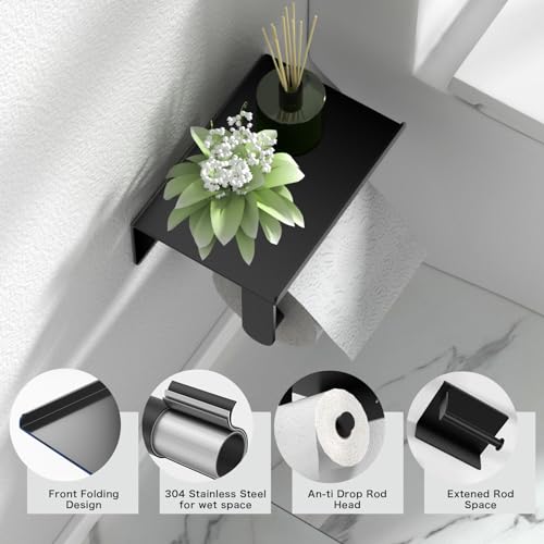 Astofli ASTPH05 Upgrade Toilet Paper Holder With Shelf, Rustproof Matte Black Toilet Paper Holder Wall Mount, Toilet Paper Roll Holder, Toilet Tissue Holder For Bathroom thumb #2