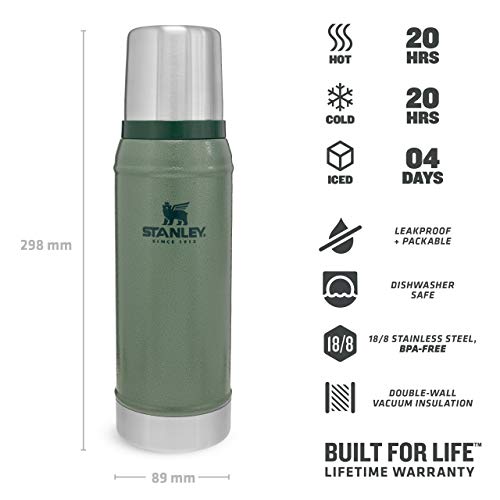 Stanley Classic Legendary Botella Termica 750ml - Mantiene Frío o Calor 20 Horas - Termo Cafe - Cantimplora Acero Inoxidable - Sin BPA - Apto Para Lavavajillas - Hammertone Green - Imagen 4