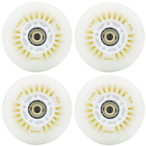 JCCHT 4 Pack 90A LED Flash Wheel 125mm,110mm,100mm,90mm,80mm,76mm,72mm,70mm,68mm,64mm,62mm Inline Skates for Adults,Kids Roller Skates Wheels,Multi Colored,80mm