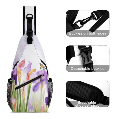 Iris Flower Butterfly Trendy Sling Bag Crossbody Sling Backpack Daypack for Outdoors Hiking Traveling3