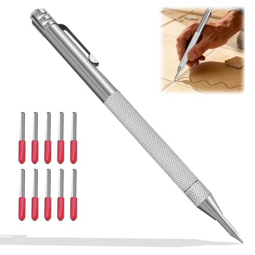 Marcador de Carburo de Tungsteno con 10Pcs Puntas de Repuesto para Madera, Punta de Trazar, Cerámica y Vidrio, Herramienta de Marcado Precisa y Duradera para Manualidades y Proyectos de Bricolaje