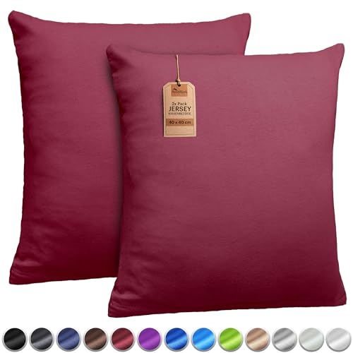 NatureMark 2er Set Jersey Kissenbezüge – Elastisch, weich, atmungsaktiv und hautfreundlich – Waschbare Kissenhülle - 40x40 - Bordeaux Rot NatureMark 2er Set Jersey Kissenbezüge – Elastisch, weich, atmungsaktiv und hautfreundlich – Waschbare Kissenhülle - 40x40 - Bordeaux Rot