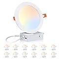 CLOUDY BAY 12 Pack 6 Inch 5CCT Ultra-Thin LED Recessed Ceiling Light with Junction Box,2700K/3000K/3500K/4000K/5000K Selectable,15W Dimmable, Canless Wafer Downlight, White,1000LM High Brightness