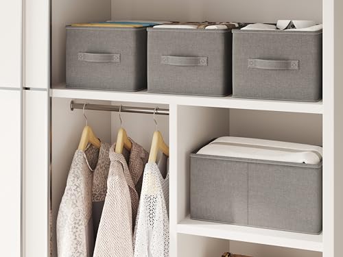 3 Pack Fabric Storage Bins for Shelves | 16.25x12x10in Closet Storage Baskets | Collapsible Storage Bins |Fabric Closet Organizers with Handles | Grey - Image 3