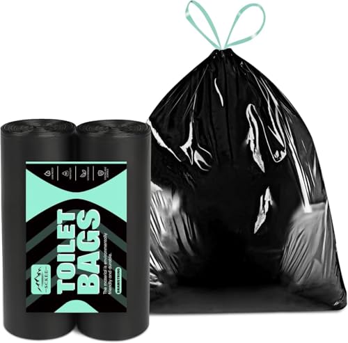 Sckee 50 Pack Heavy-Duty Waste Liners, Leak-Proof Potty Bags with Drawstring, Portable Toilet Buckets Bags for Hiking, Car Travel, Truck, RV, Boating, Road Trips & Outdoor Use (13 Gallon)