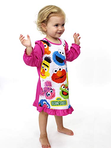 Sesame Street Toddler Girls Long Sleeve Nightgown Pajamas (3T, Pink/White) #TOP6
