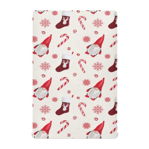 Moudou Christmas Gnome Playard Sheet for Boy Girls, Soft Breathable Fitted Toddler Sheet for Standard Playard Bed Mattress, 39 x 27 x 5 Inch