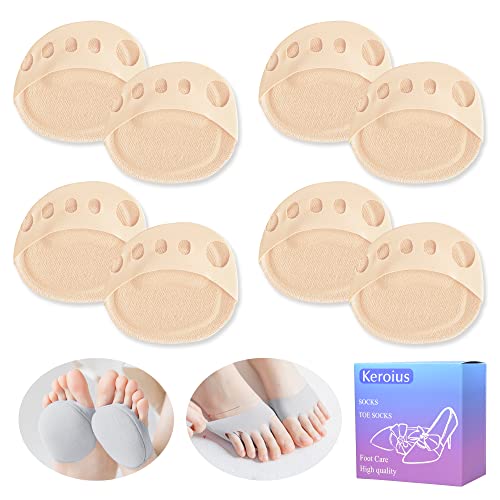 Image of Ball of Foot Cushions Pad,4 Pairs Honeycomb Fabric Forefoot Pads for Metatarsal,No Show Women's Half Socks Pads Invisible Toe Topper Liner Socks Sponge Cushion (4 Pairs Beige)