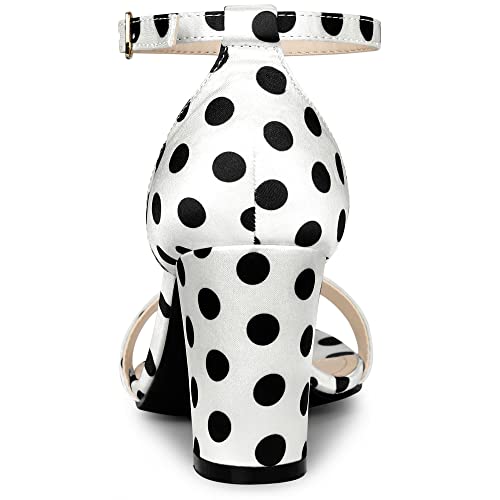 Allegra K Allegra K Women's Polka Dots Heels Ankle Strap Chunky High Heel White Sandals 7.5 M US