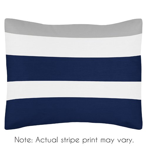 Navy Blue, Gray And White Stripe 4 Piece Childrens, Teen Boys Twin Bedding Set Collection #TOP2