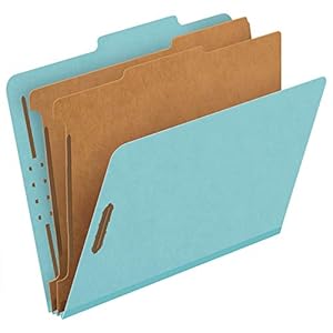 Pendaflex Recycled Classification File Folders, 2 Dividers, 2″ Embedded Fasteners, 2/5 Tab Cut, Letter Size, Light Blue, Box of 10 (24030R)