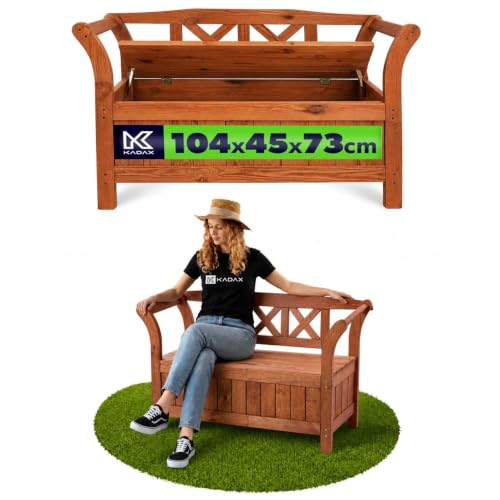 KADAX Gartenbank, 119x43x75cm Banktruhe aus Einer Holzfaserplatte, Sitzbank mit Stauraum und Rückleâ€¦ – Miniatur