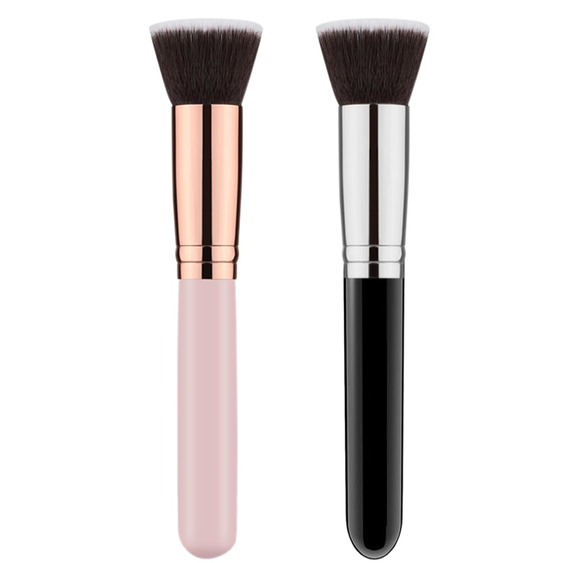 2 Pezzi Pennello Fondotinta, Pennelli Trucco con Punta Piatta per Lucidare, Applicare Fondotinta, Arrossire, Contouring Creme