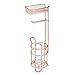 mDesign Steel Metal Free Standing Toilet Paper Holder Stand and Dispenser with Storage Shelf - Toilet Tissue for Bathrooms, Washroom - Holds 2 Extra Mega Rolls - Concerto Collection - Rose Gold