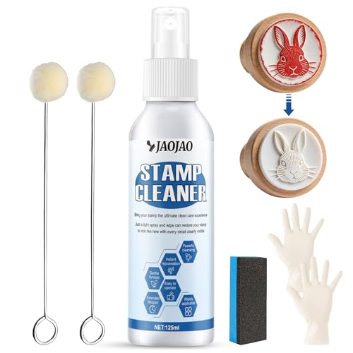 JAOJAO Professional Stamp Cleaner Kit - 4.4oz Deep Cleaning Solution with Wool Ball & Gloves for Easter Rubber Stamps, Markers & Ink Removal