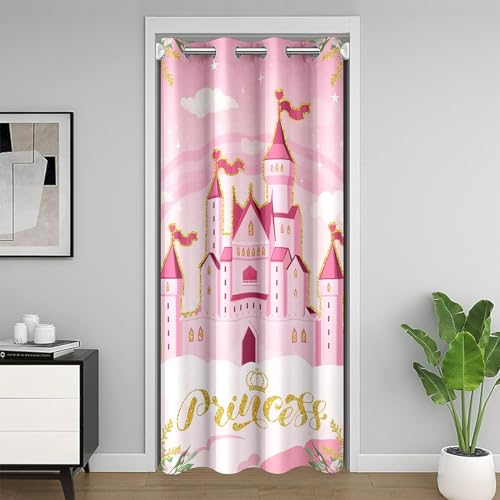 Manfei Girls Women Princess Closet Door Curtains,Pink Castle Dreamy Privacy