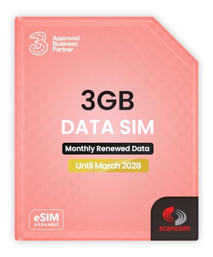 Image of Three 3GB Data SIM Card – for Portable WiFi, Routers & Phones – Preloaded Monthly Until March 2028 – Dual Network (Three & Vodafone) Stronger Coverage