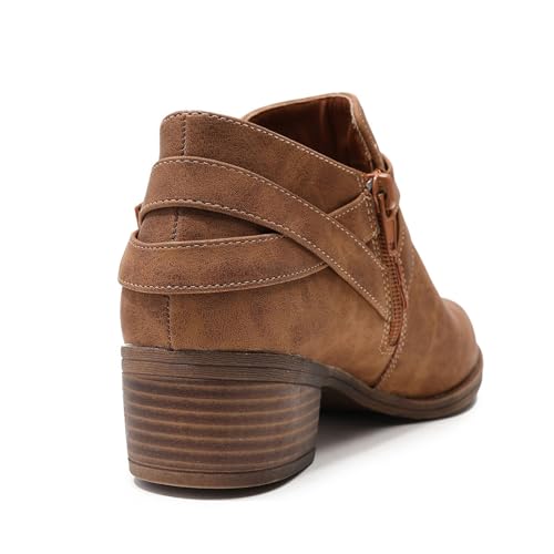SelRoys Ankle Boots for Women Strap Chunky Stacked Low Heel Classic Pointed Toe Comfortable Side Zipper Booties US6-10.54