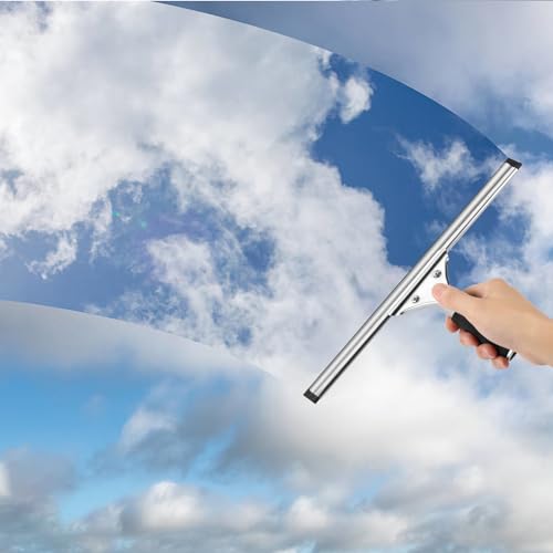 25cm Fensterabzieher Profi, Edelstahl Fensterwischer mit Gummilippe, Duschabzieher Schwarz für Dusche,Badezimmer,Spiegel,Glas-Reinigung,Fliesen, Fensterreinigung, Duschabzieher, Fensterreiniger (25cm)