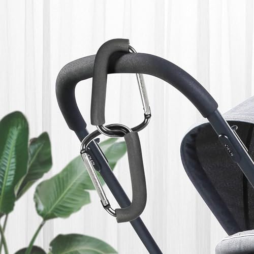 خطافات عربة أطفال للأمهات مع حلقة تعليق كبيرة، مشابك منظم لتعليق المحافظ وشنطة الحفاضات وأكياس التسوق من اي سي في في (أسود)