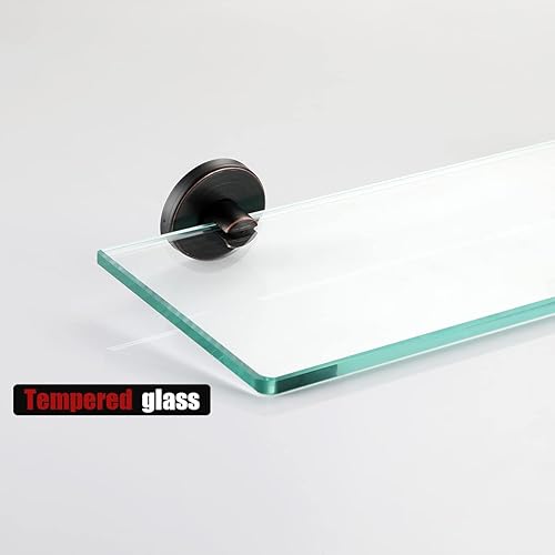 Miniatura 7 de JQK TGS101L14-ORB - Estante de vidrio para baño de bronce aceitado, almacenamiento de ducha de vidrio templado de 14 x 5 pulgadas, montaje en pared
