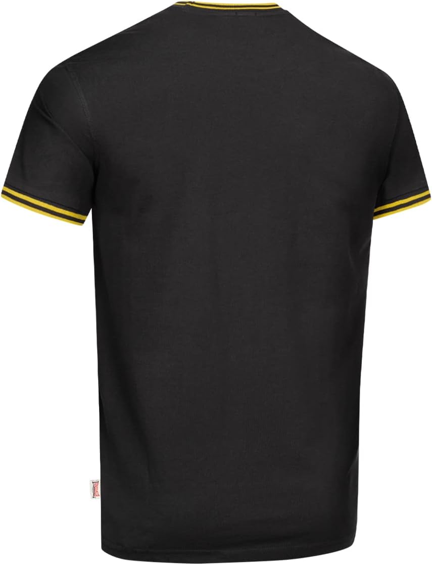 Spirit of England Lonsdale Men's T-Shirt Premium Black Embroidered Yellow Logo 100% Cotton Slim-Fit