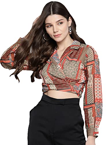 Jaanvi Women's Georgette Printed Sleeve Crop Top Blouse