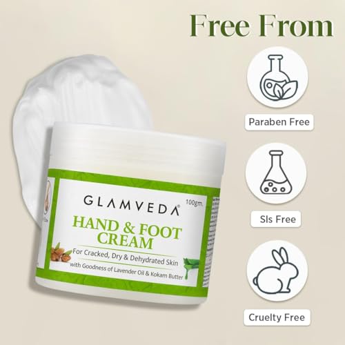 Image of Glamveda Hand & Foot Cream for Dry Hands & Cracked Heels | Deep Moisturizing & Repair Cream for Rough Skin | Nourishing Hand & Heel Care Cream for Soft, Smooth & Hydrated Skin | For Men & Women | 100g