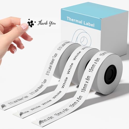 3 Rollen kompatibel mit SUPVAN E10 E11 Bluetooth Label Maker Tape weiß kontinuierlich 0.59in x 19.68ft (15mmx6m) thermisch laminiertes Etikettenpapier selbstklebendes Mehrzweckband