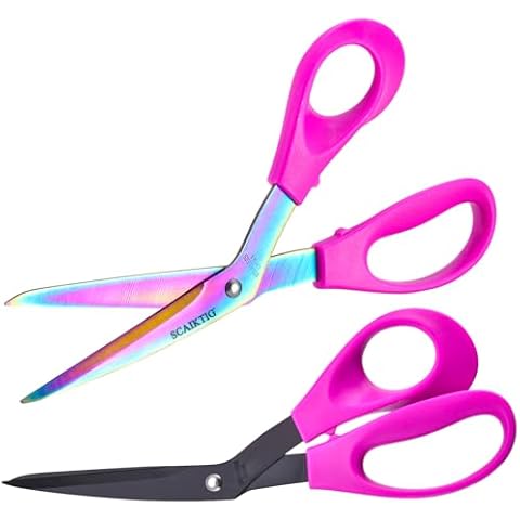 SCAIKTIG 8.5‘’ Bent Fabric Scissors All Purpose Sharp Heavy Duty, Bent Shears for Sewing Crafting Cutting Clothes, Felt, Leather, Paper Supplies, Purple Handle and Titanium Coating Blades, 2-Pack Cover