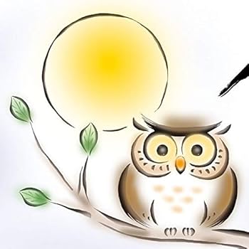 幸運フクロウ「オリジナルイラスト絵画」2L判サイズ 幸運