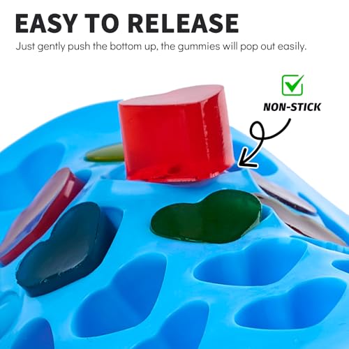 Image of Puyeipt 4 PCS Silicone Gummy Candy Molds, 201 Cavities Non-Stick Mini Size Gummy Bear, Dinosaur, Heart and Donut Molds with 2 Droppers for Small Hard Candies, Jello, Chocolates