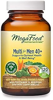 MegaFood Men's 40+ Multivitamin - Multivitamin with Vitamins C, D, B12, Biotin, Zinc, and Choline - Non-GMO, Gluten-Free, Vegetarian & Made without Dairy and Soy - 120 Tabs (60 Servings)