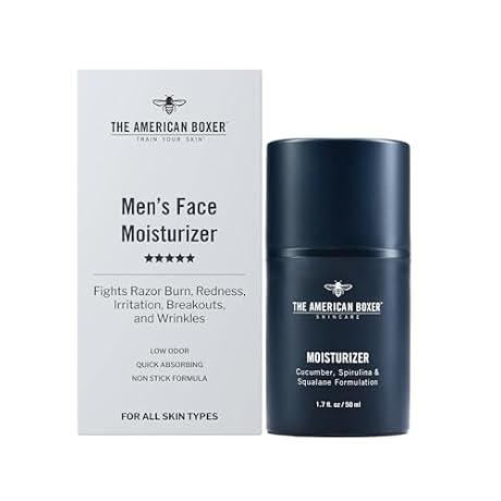THE AMERICAN BOXER Mens Face Moisturizer, Hydrates Dry Skin, Soothes Irritation, Eliminates Razor Burn & Redness, Daily Use Moisturizing Face Cream, Anti Aging & Anti Wrinkle, Quick Absorbing