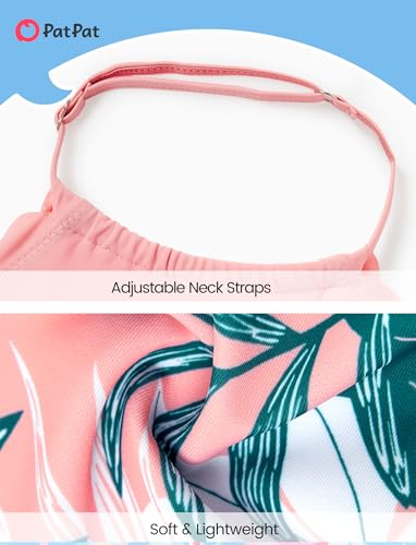 Image of PATPAT Mommy and Me Matching Swimsuit:One Piece V Neck Bathing Suits Leaves Printed Family Swimwear Matching Set